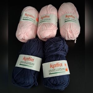 NWT Lot Of 5 Katia Sport Cotton Pink & Blue Cotton Crochet Craft Knit Yarn